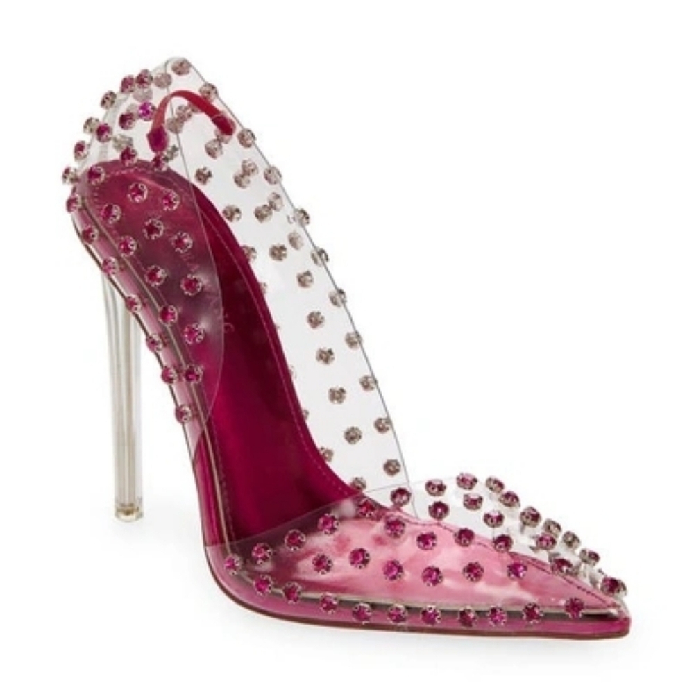 AZALEA WANG "ALL THE THINGS THAT GLITTER" Fuchsia, Clear EMBELLISHED HEELS